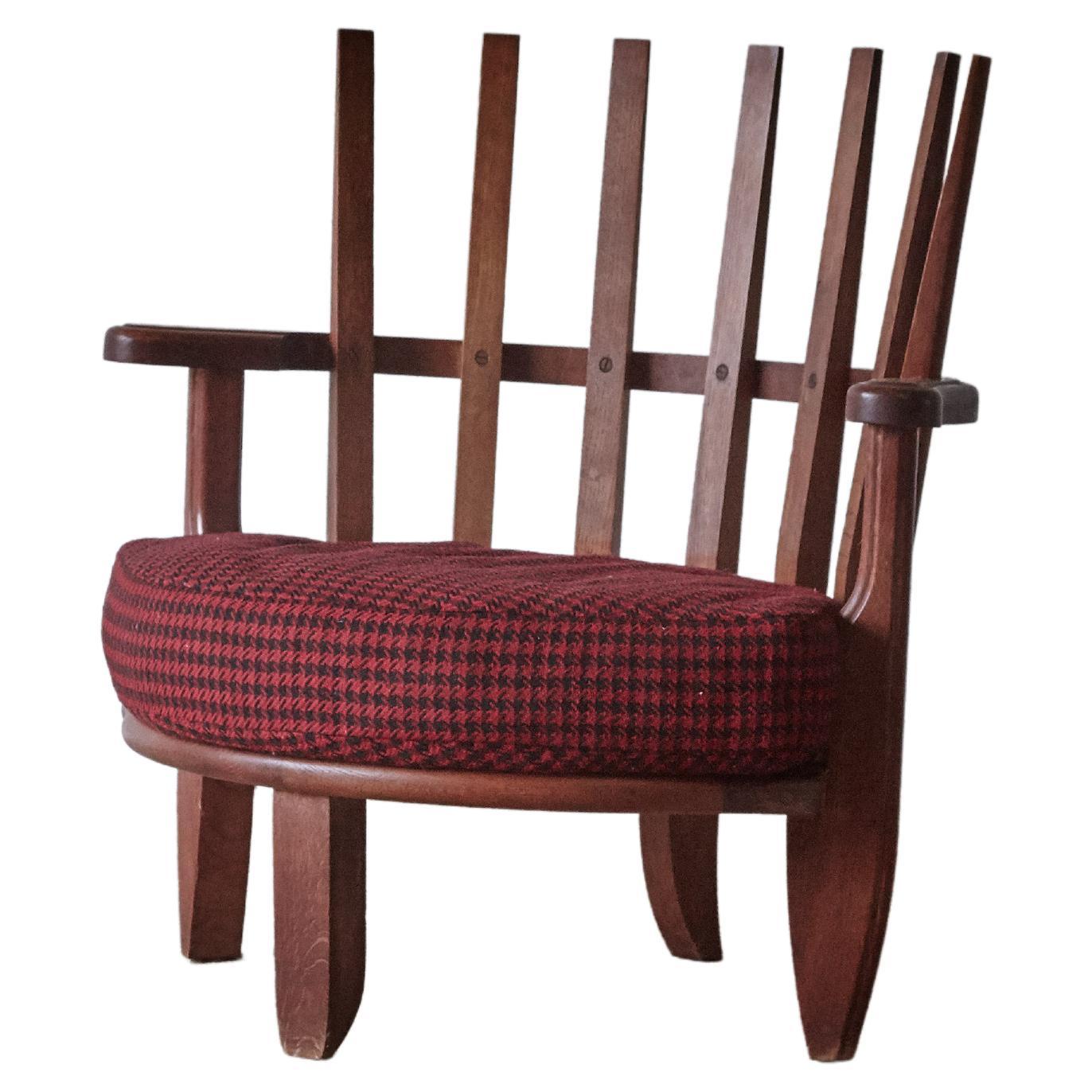 Guillerme et Chambron Oak Tricoteuse Chair, France, 1960s 