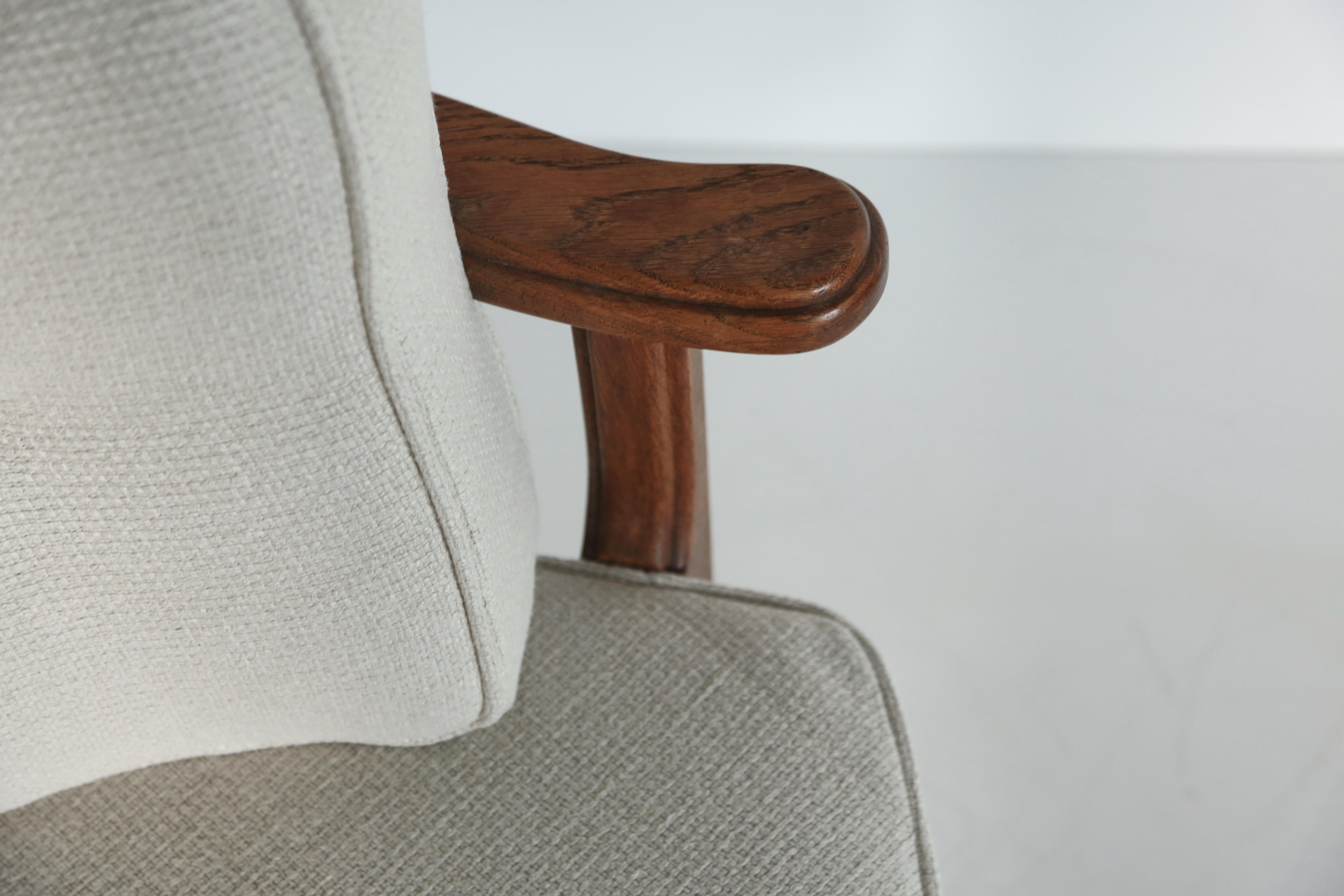 Guillerme et Chambron Oak Tricoteuse Corner Chair, France, 1960s For Sale 4