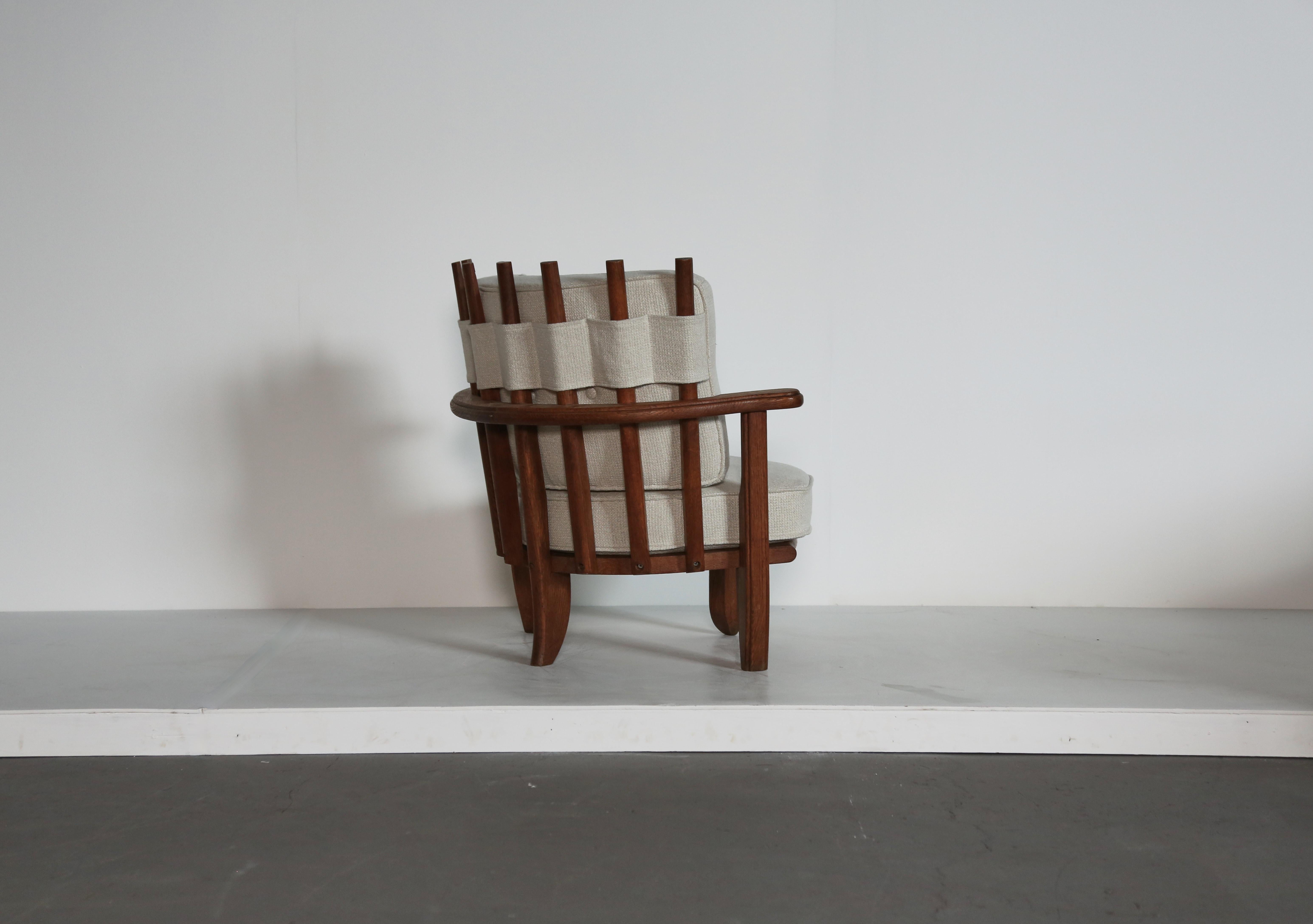 Mid-Century Modern Guillerme et Chambron Oak Tricoteuse Corner Chair, France, 1960s For Sale