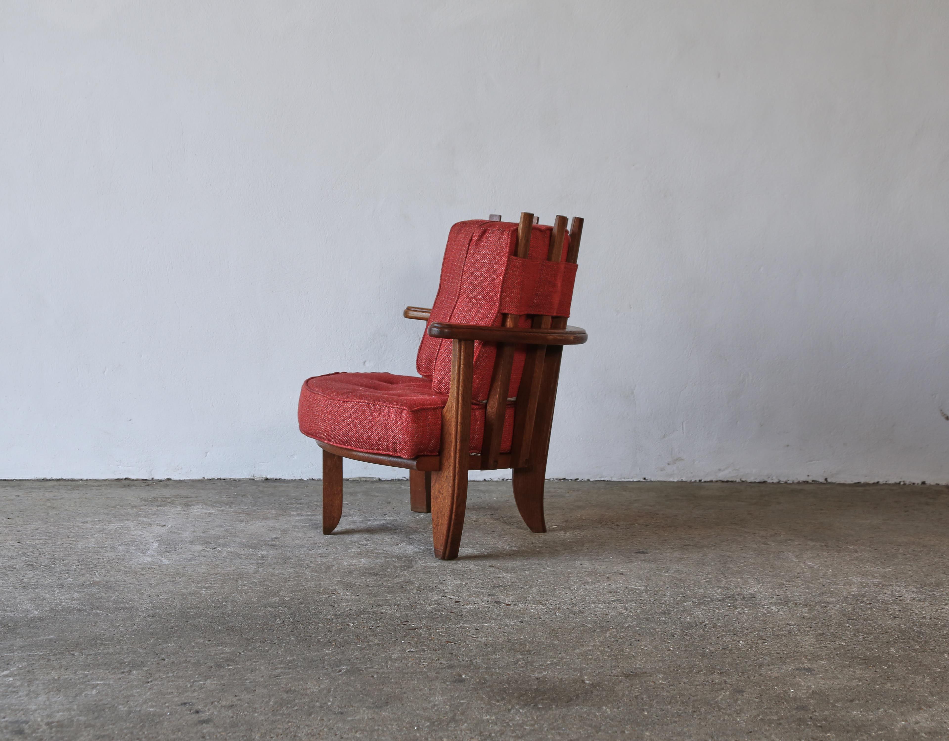 French Guillerme et Chambron Oak Tricoteuse Corner Chair, France, 1960s