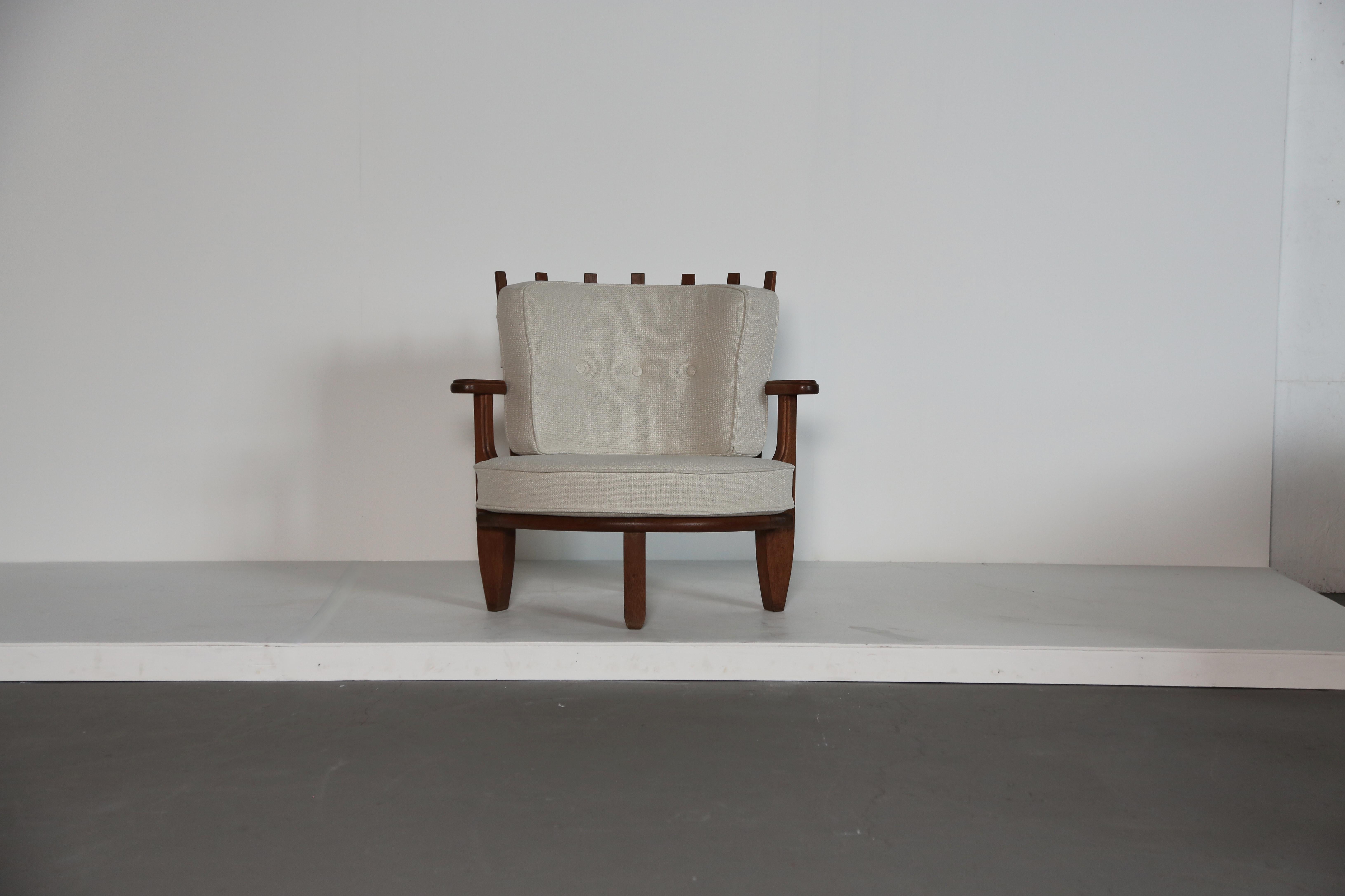 French Guillerme et Chambron Oak Tricoteuse Corner Chair, France, 1960s For Sale