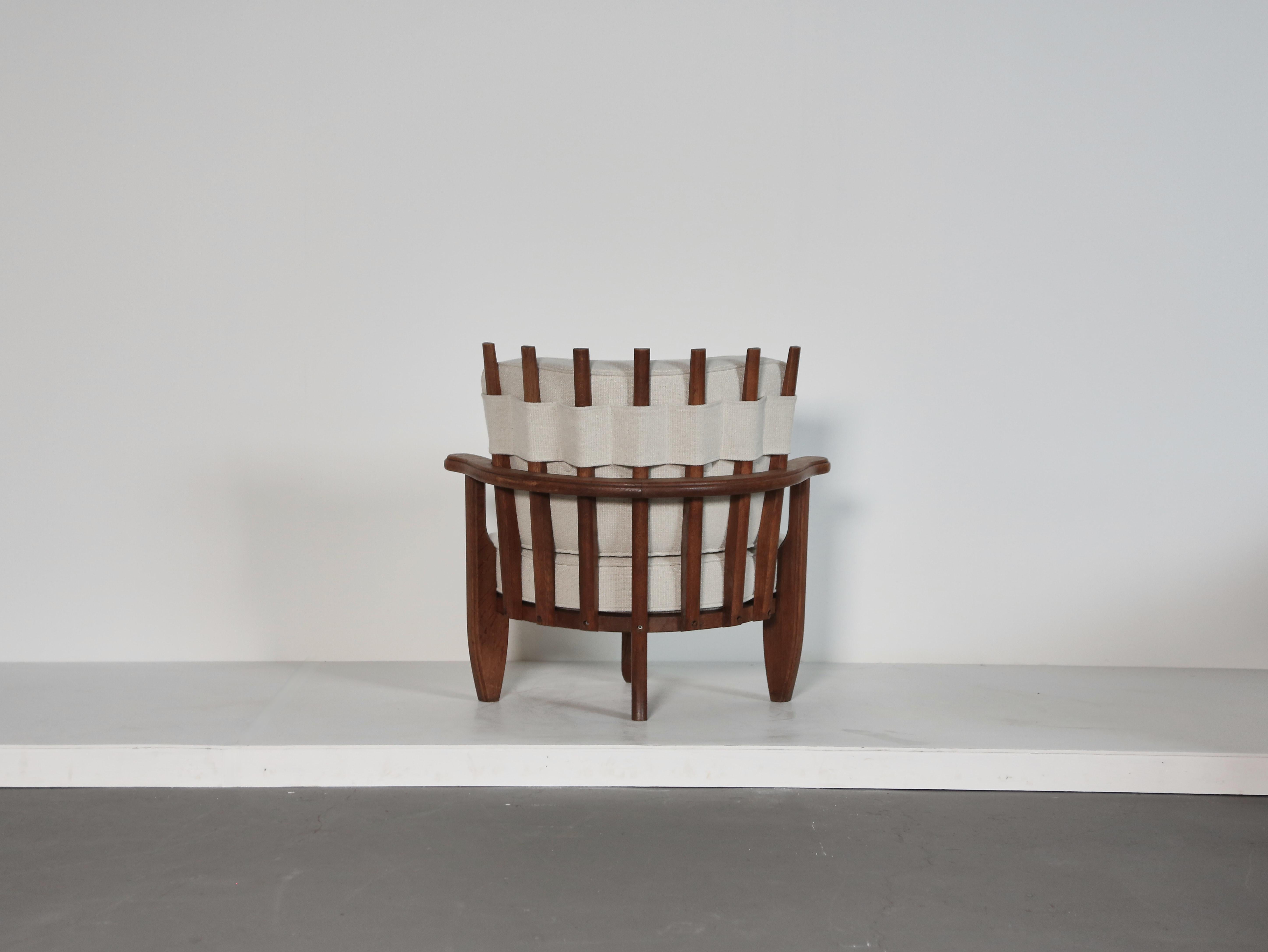 Guillerme et Chambron Oak Tricoteuse Corner Chair, France, 1960s In Good Condition For Sale In LEWES, GB
