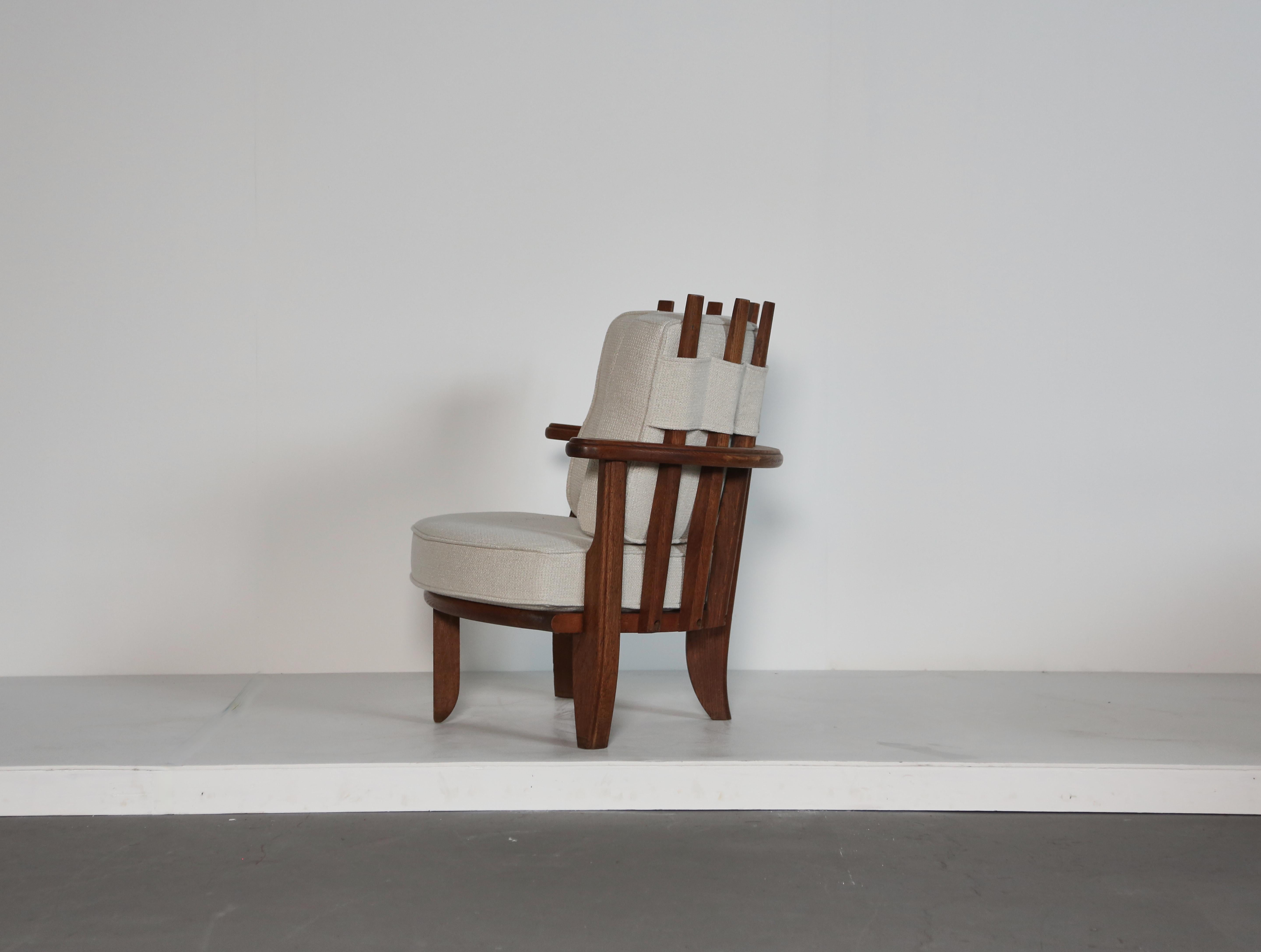 Guillerme et Chambron Oak Tricoteuse Corner Chair, France, 1960s For Sale 1