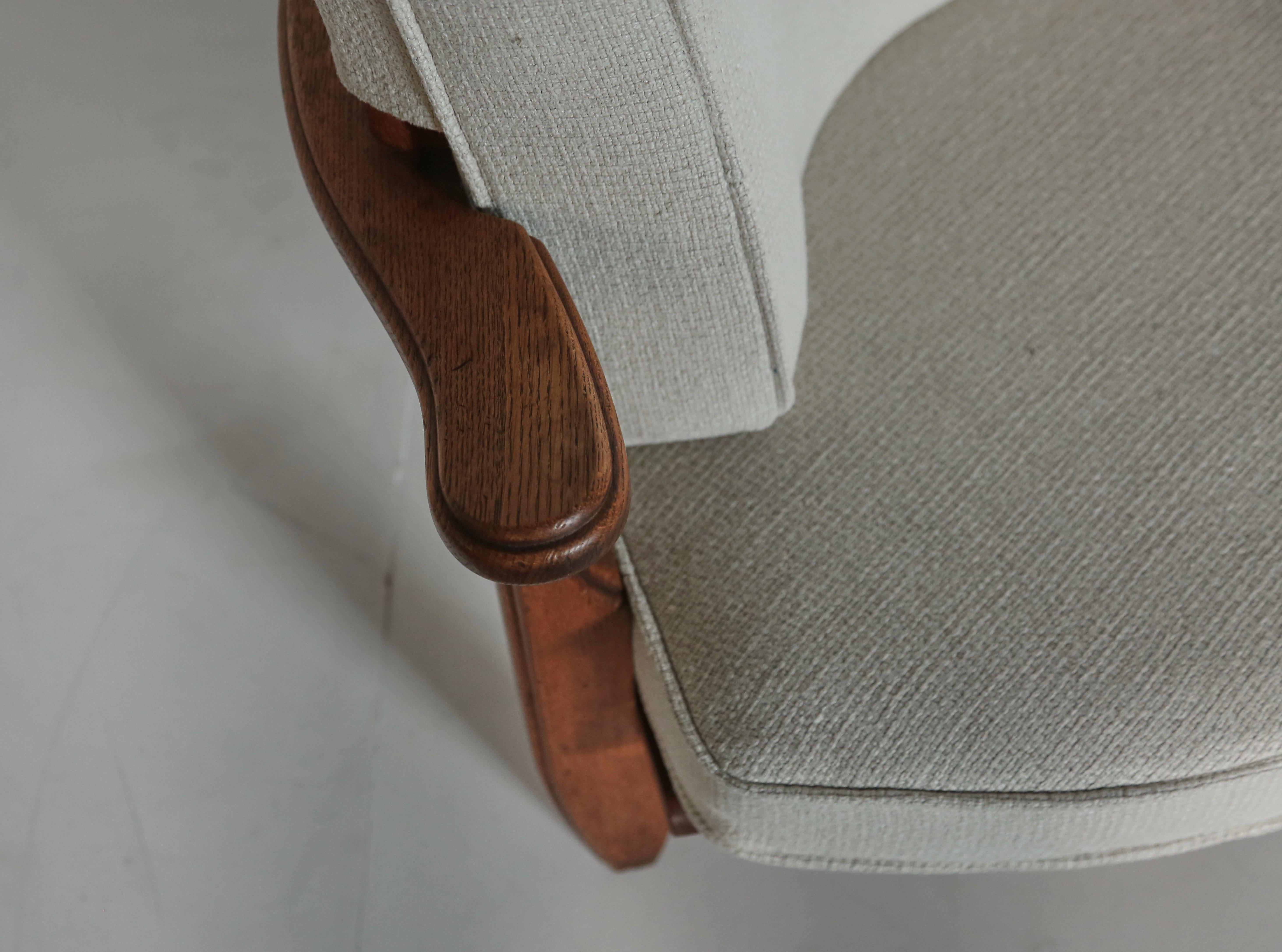 Guillerme et Chambron Oak Tricoteuse Corner Chair, France, 1960s For Sale 2