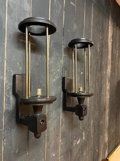 Guillerme et Chambron Pair Oak wall lights  , Edition Votre Maison circa 1970