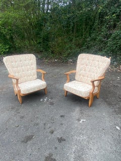 Guillerme et Chambron, PAIR of 1970 Oak Armchair Edited by Votre Maison