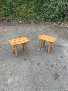 Guillerme et Chambron, Pair of 1970 Oak stools Edited by Votre Maison