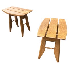 Guillerme et Chambron, Pair of 1970 Oak stools Edited by Votre Maison