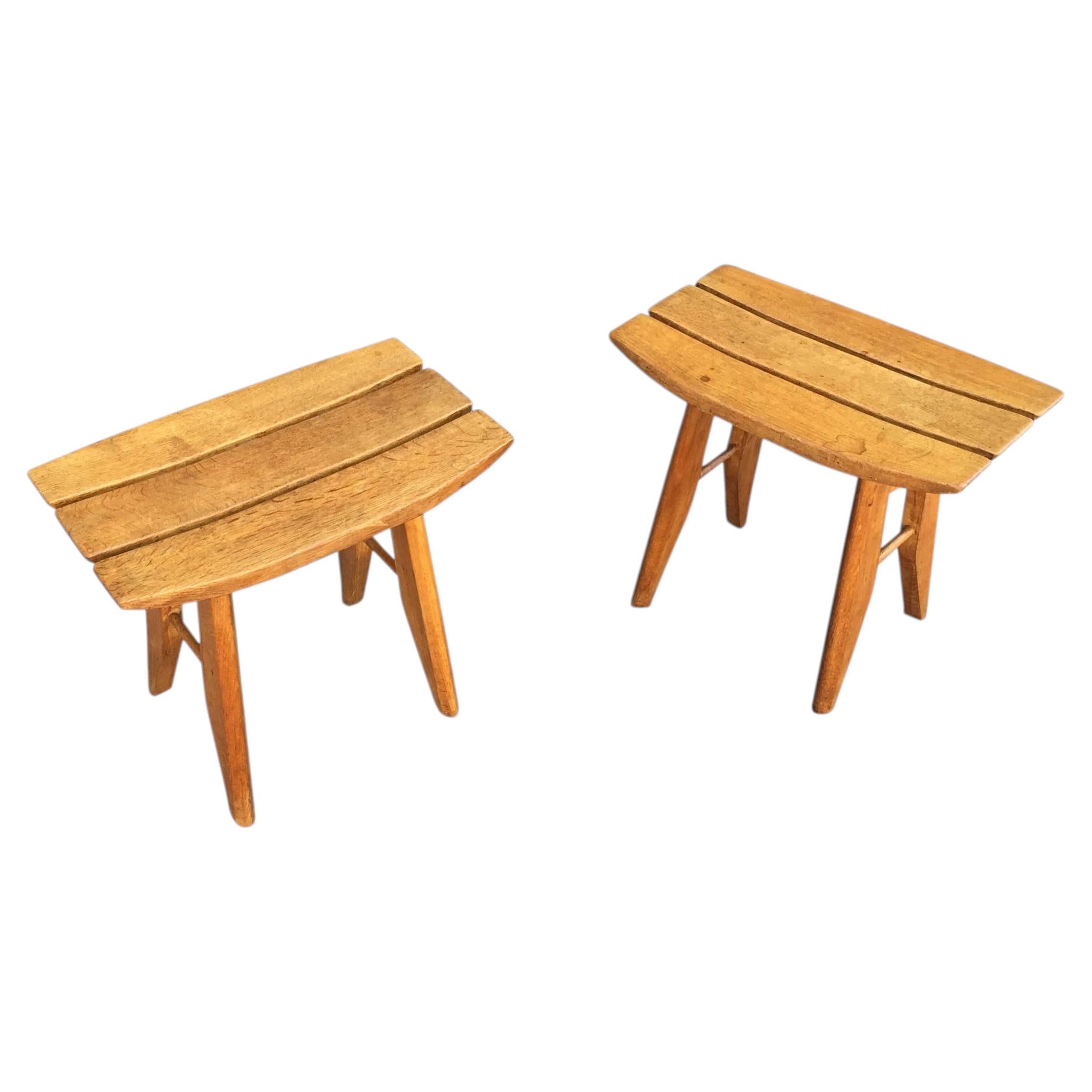 Guillerme et Chambron, Pair of 1970 Oak stools Edited by Votre Maison For Sale