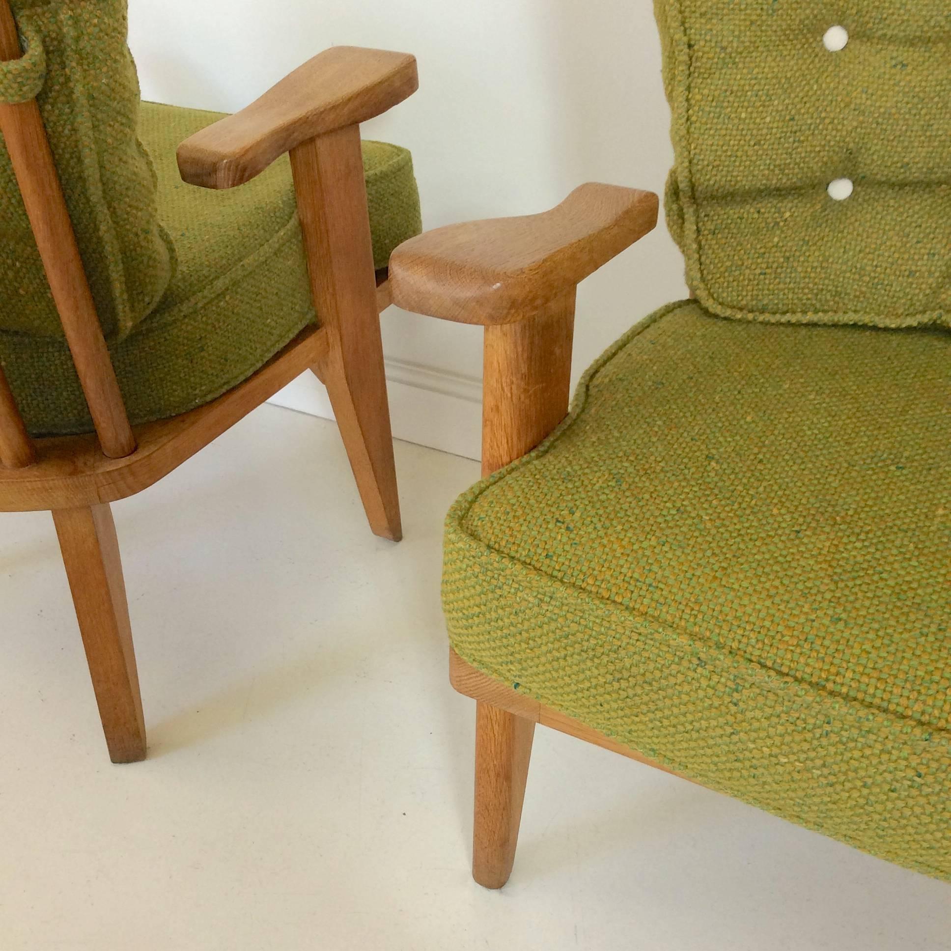 French Guillerme et Chambron Pair of Armchairs, circa 1950, France