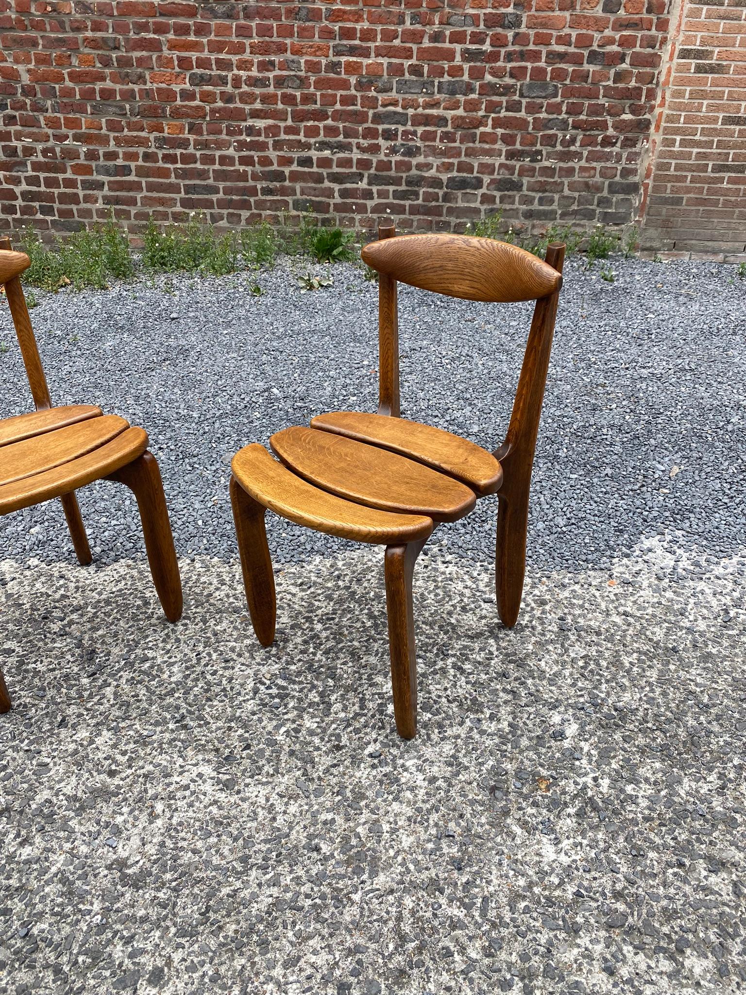 Mid-Century Modern Guillerme et Chambron, Pair of Chairs in Solid Oak, Edition Votre Maison, 1970 For Sale