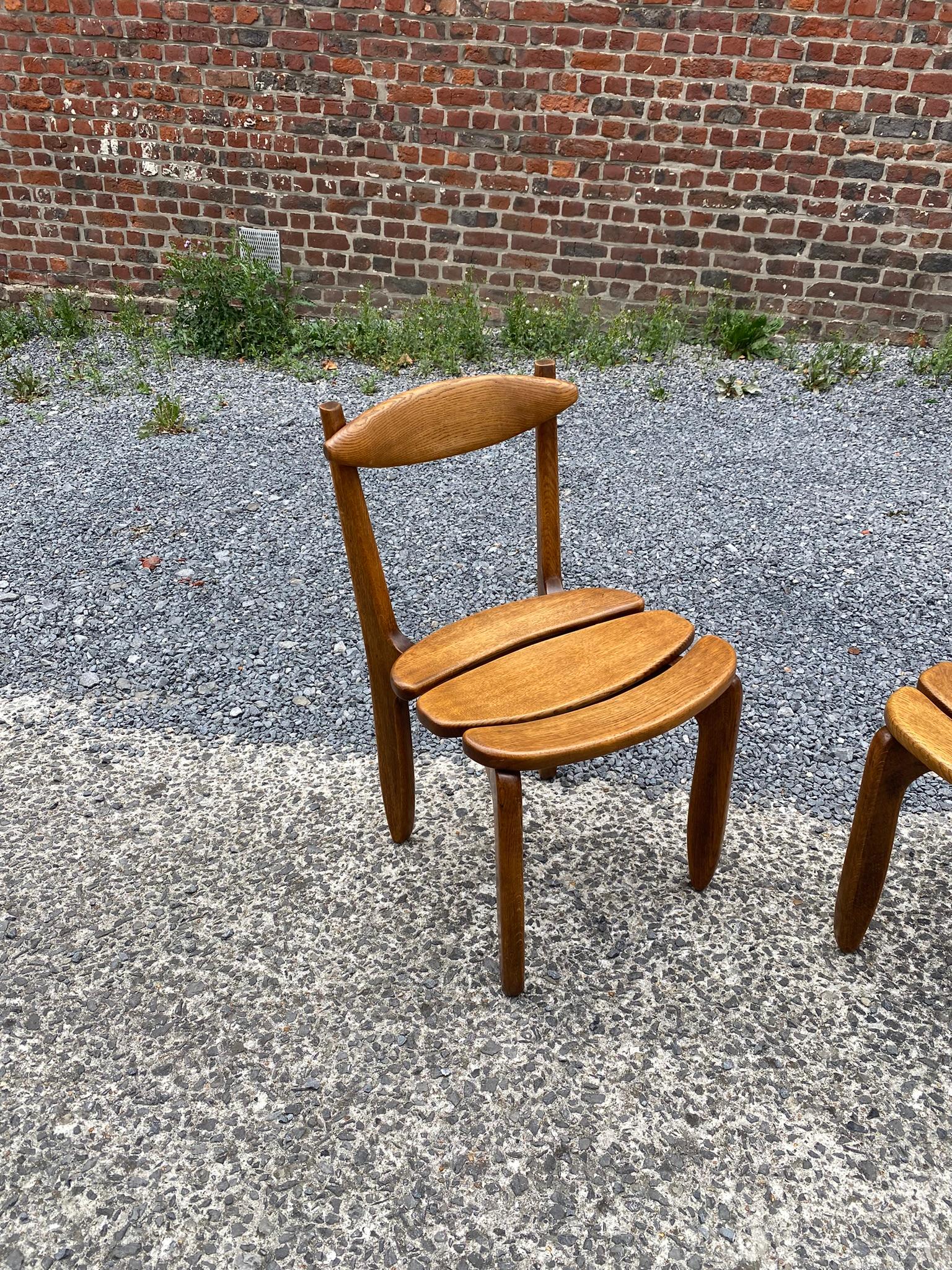 French Guillerme et Chambron, Pair of Chairs in Solid Oak, Edition Votre Maison, 1970 For Sale