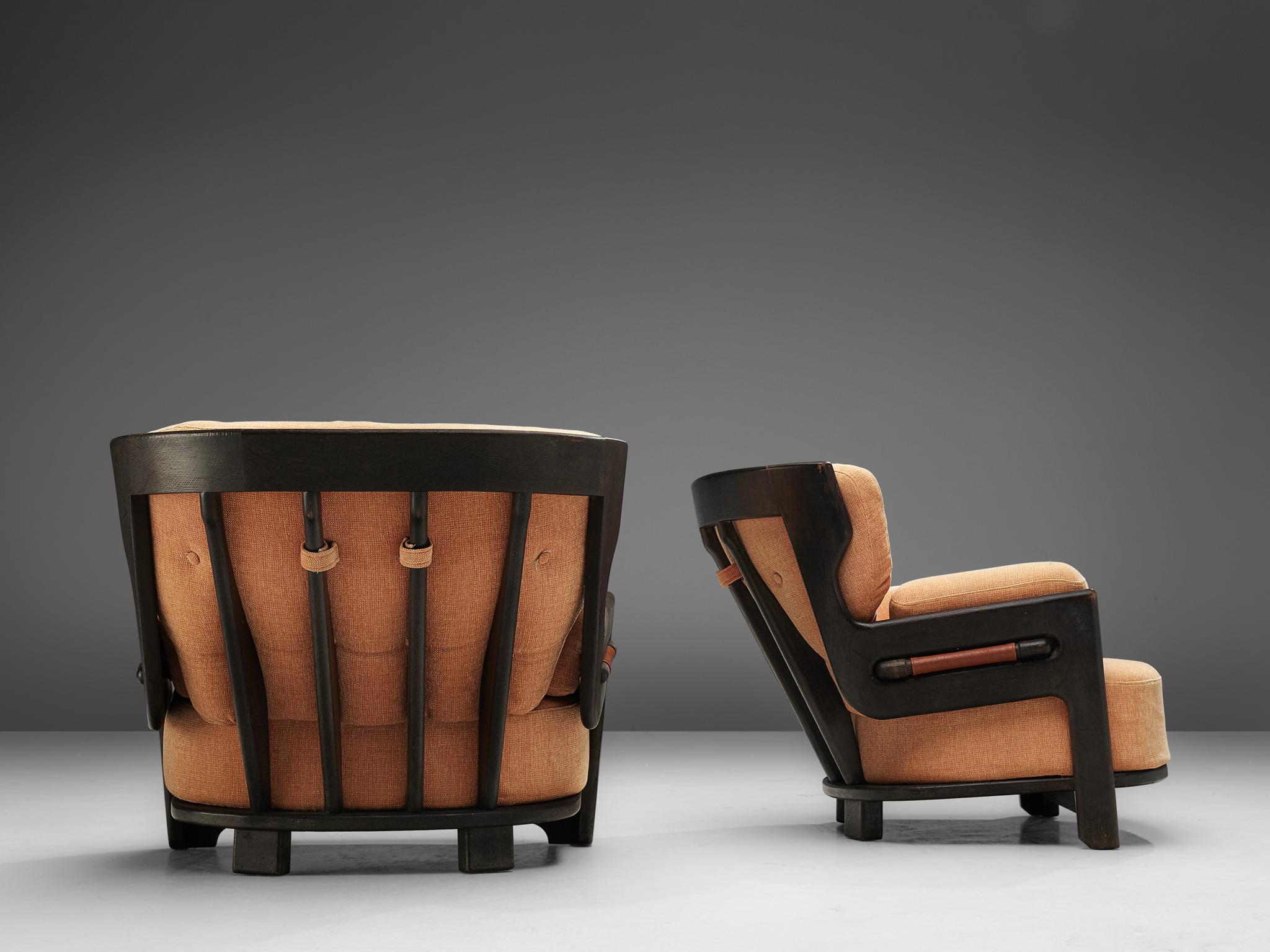 Mid-Century Modern Guillerme et Chambron Pair of 'Denis' Lounge Chairs in Darkened Oak