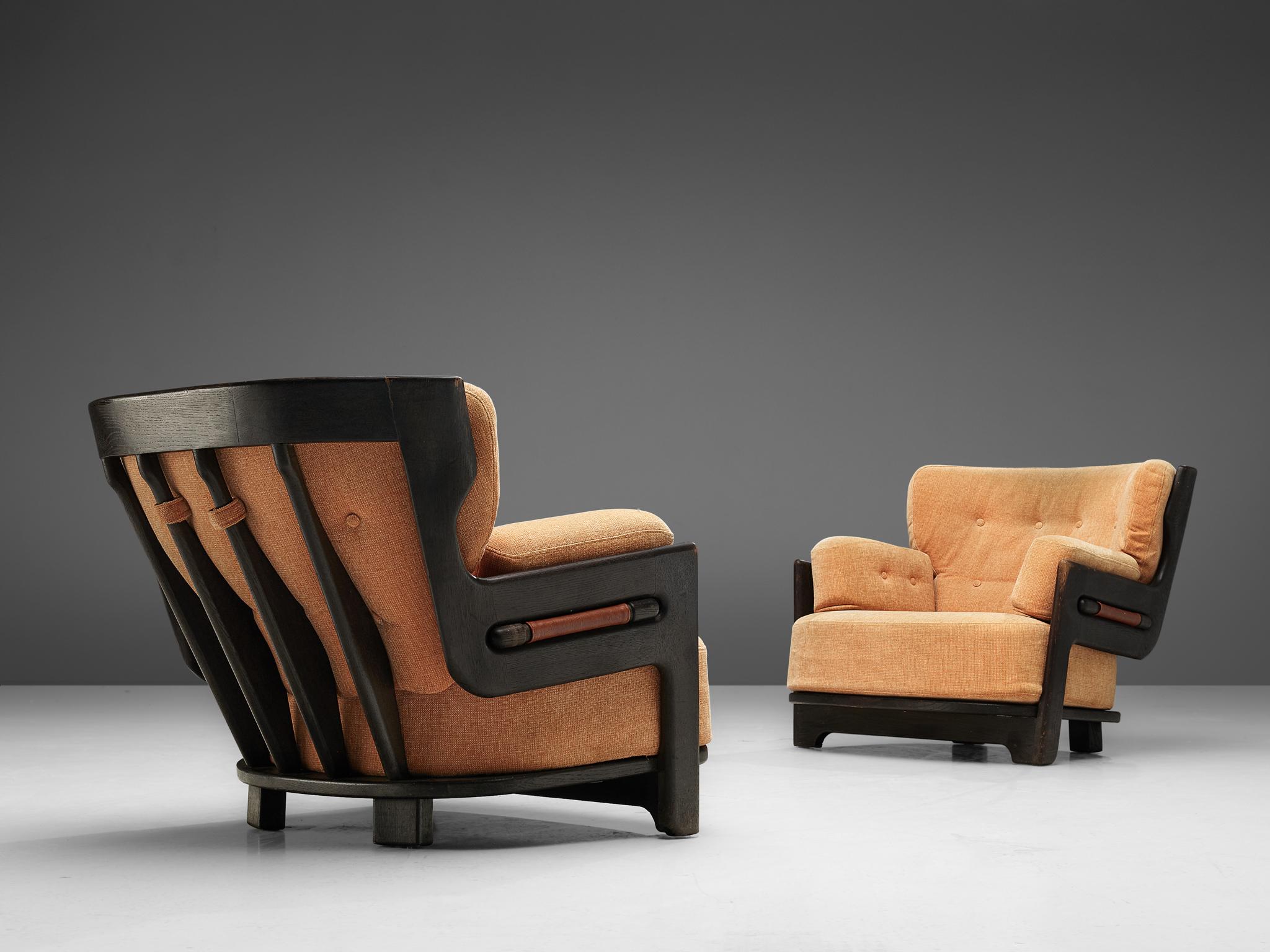 Guillerme et Chambron Pair of 'Denis' Lounge Chairs in Darkened Oak In Good Condition In Waalwijk, NL