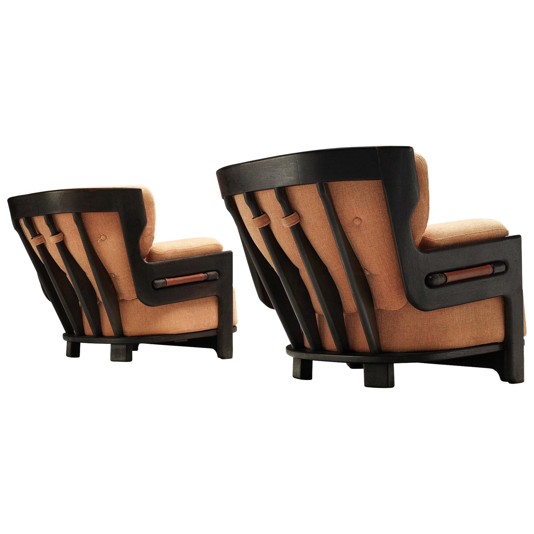 Guillerme et Chambron Pair of 'Denis' Lounge Chairs in Darkened Oak