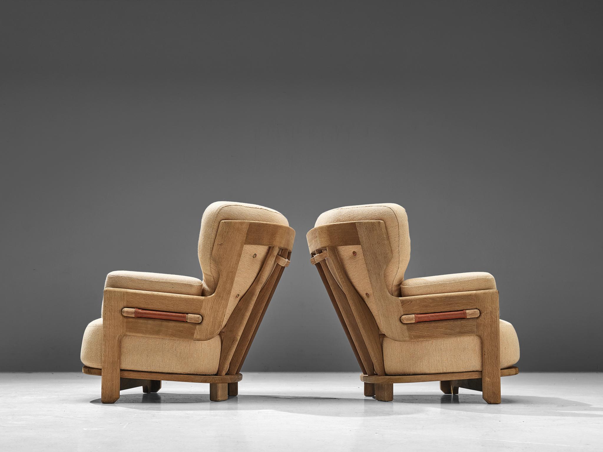 Guillerme et Chambron Pair of 'Denis' Lounge Chairs in Oak 4