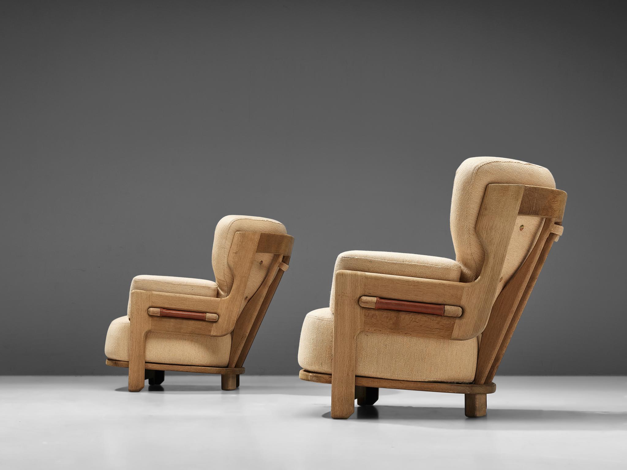 Mid-20th Century Guillerme et Chambron Pair of 'Denis' Lounge Chairs in Oak