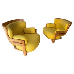 Guillerme et Chambron, pair of "Denis" Oak Armchair Edited by Votre Maison 1970