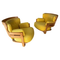 Guillerme et Chambron, pair of "Denis" Oak Armchair Edited by Votre Maison 1970
