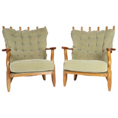 Guillerme et Chambron, Pair of Grand Repos Oak Armchairs Edition Votre Maison