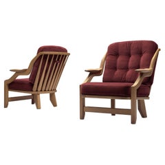 Guillerme et Chambron Pair of 'Gregoire' Lounge Chairs in Burgundy Upholstery