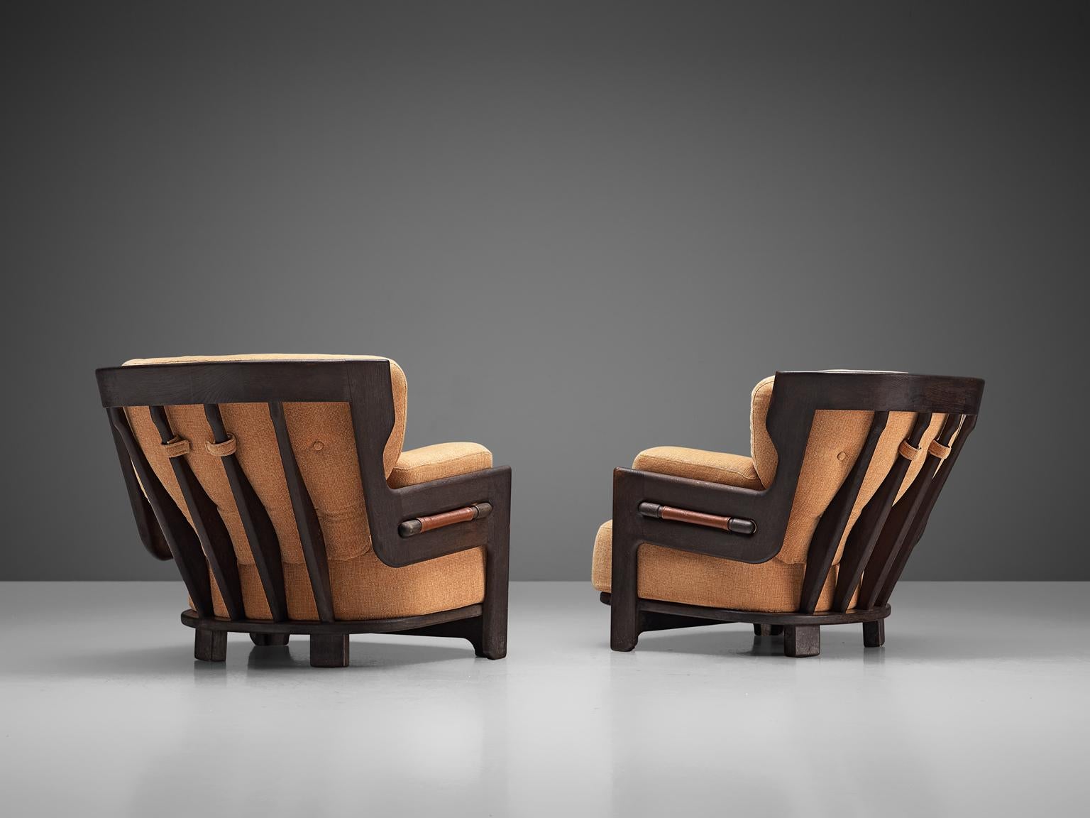 Mid-Century Modern Guillerme et Chambron Pair of 'Denis' Lounge Chairs in Darkened Oak