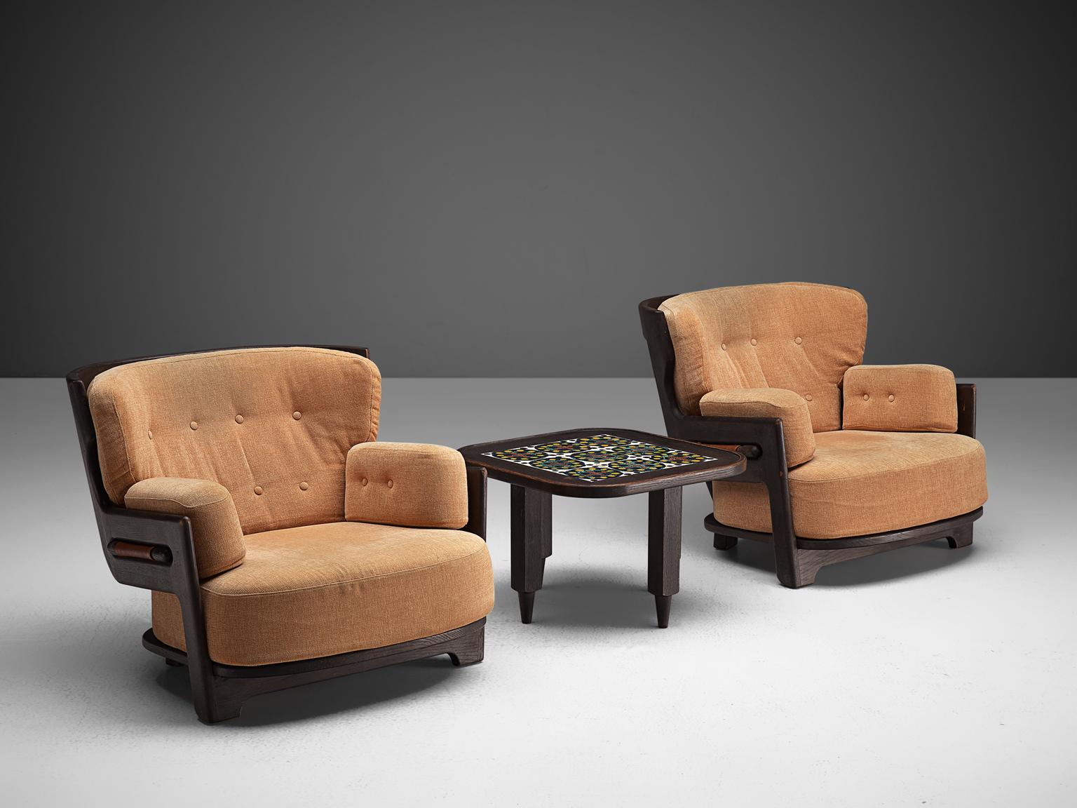 Guillerme et Chambron Pair of 'Denis' Lounge Chairs in Darkened Oak 1
