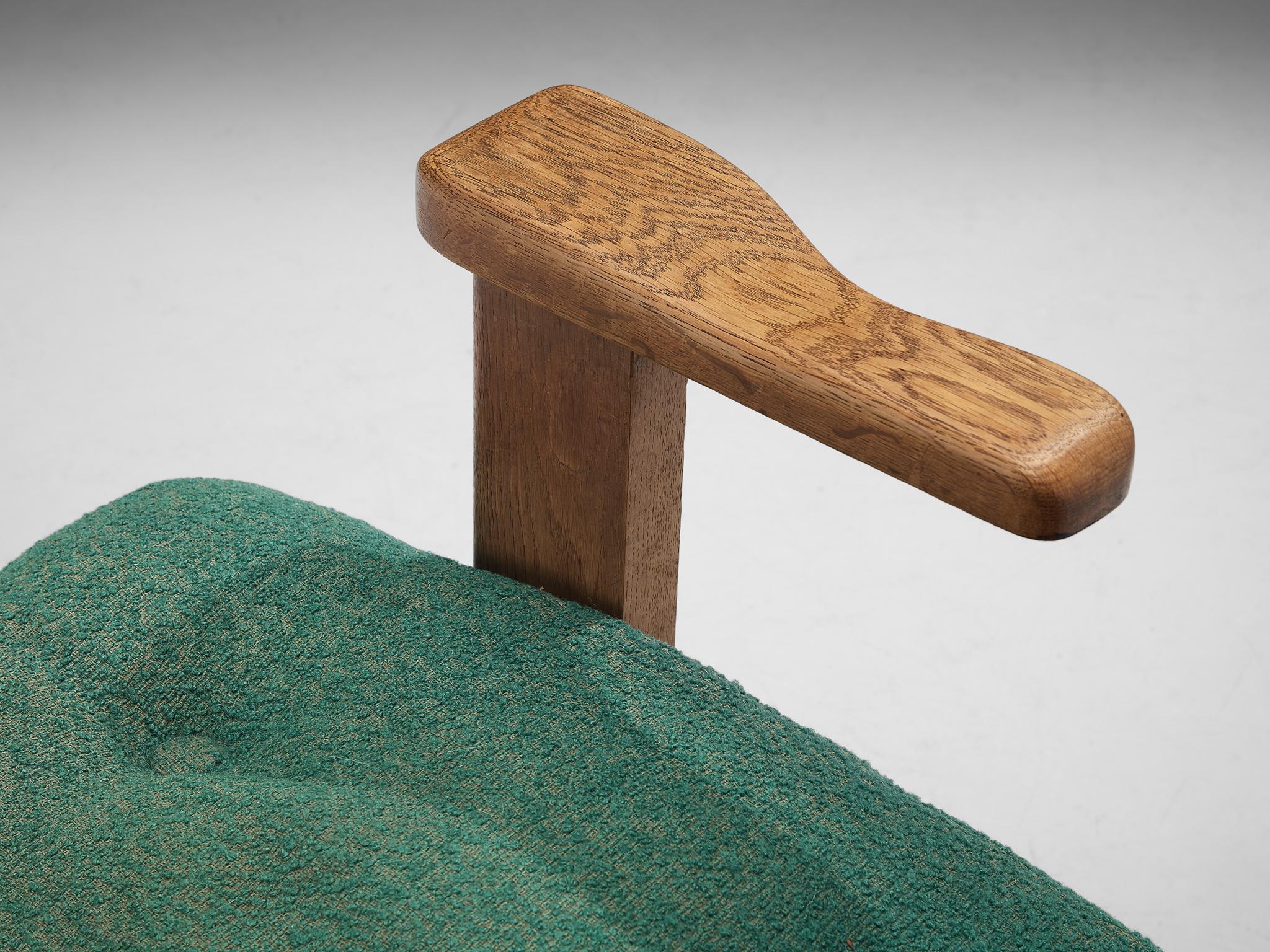 Mid-20th Century Guillerme et Chambron Pair of Lounge Chairs in Oak and Green Upholstery