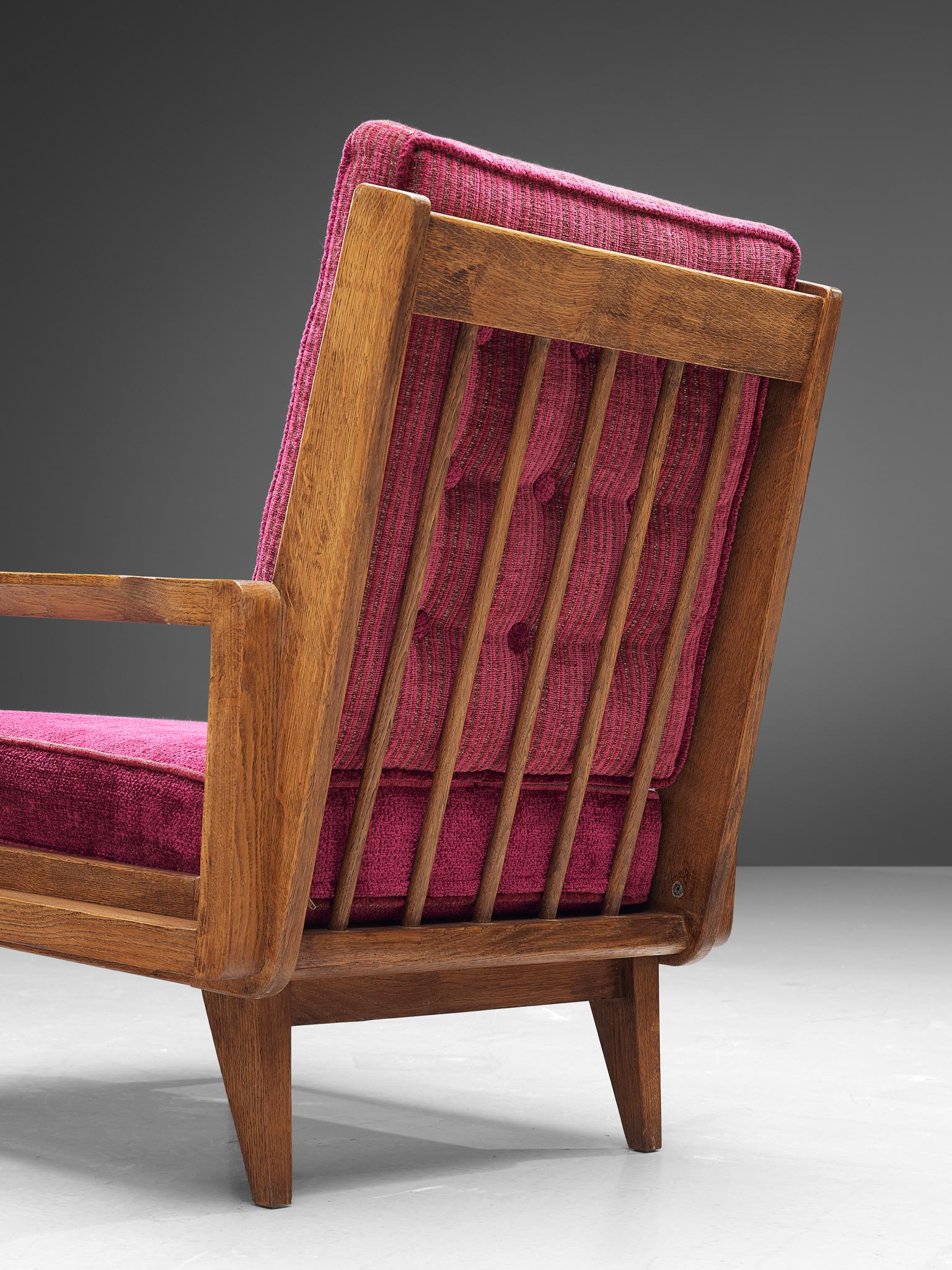 Mid-20th Century Guillerme et Chambron Pair of Lounge Chairs in Oak and Pink Upholstery