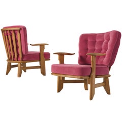Guillerme et Chambron Pair of 'Catherine' Lounge Chairs in Pink Upholstery 
