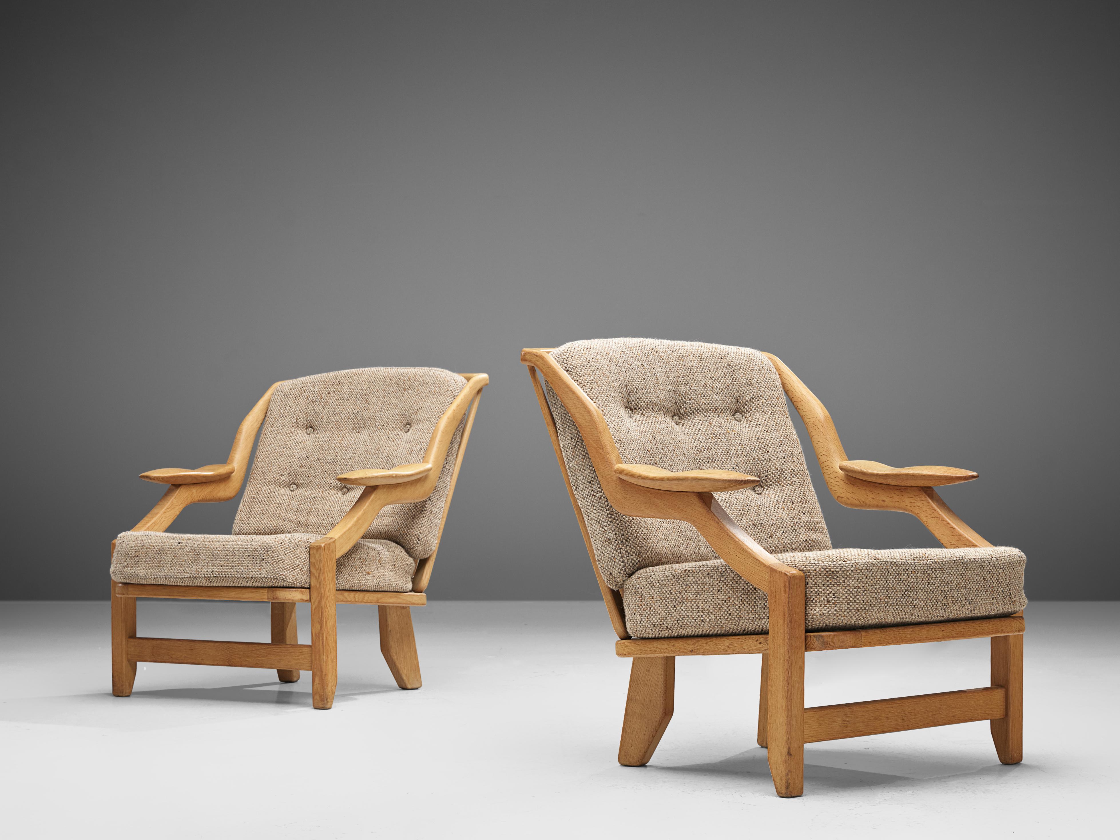 French Guillerme et Chambron Pair of Lounge Chairs in Oak