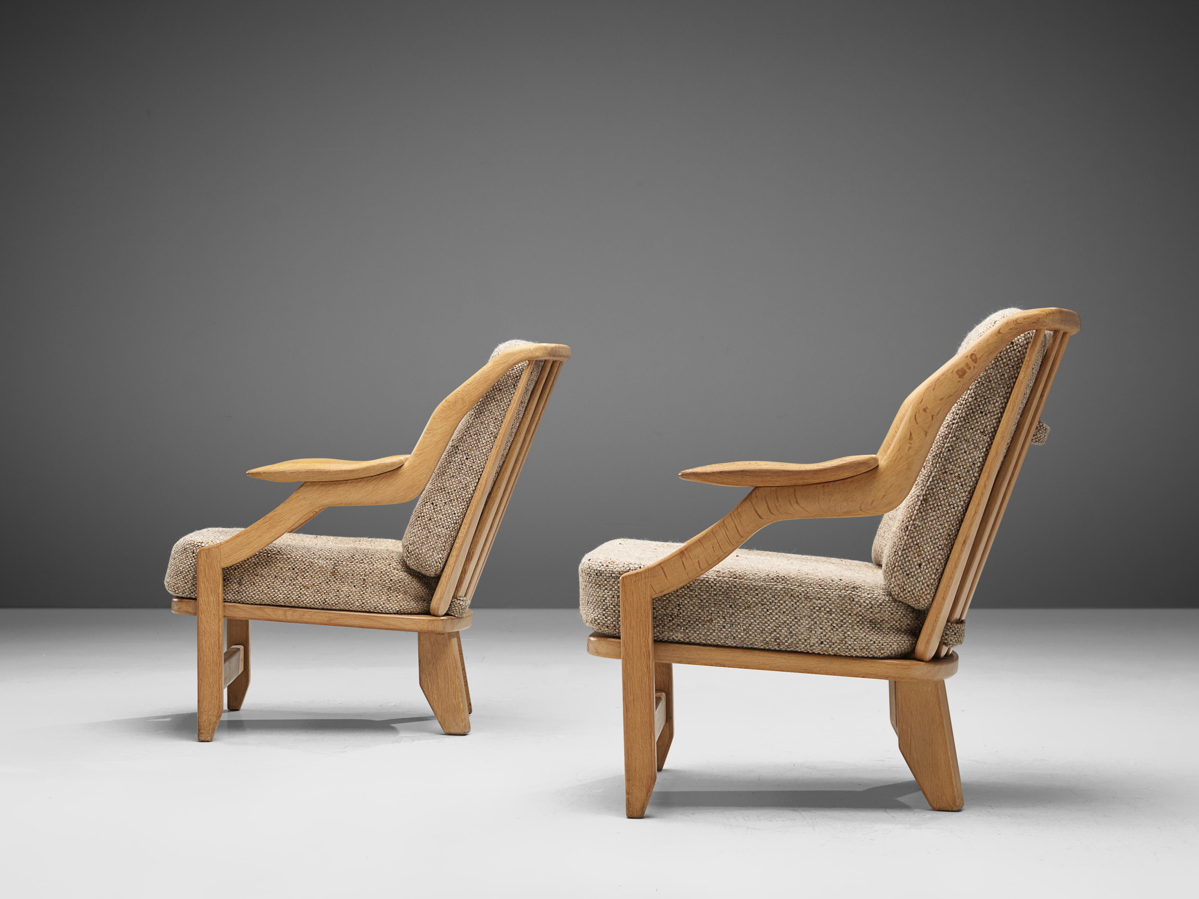 Guillerme et Chambron Pair of Lounge Chairs in Oak 1