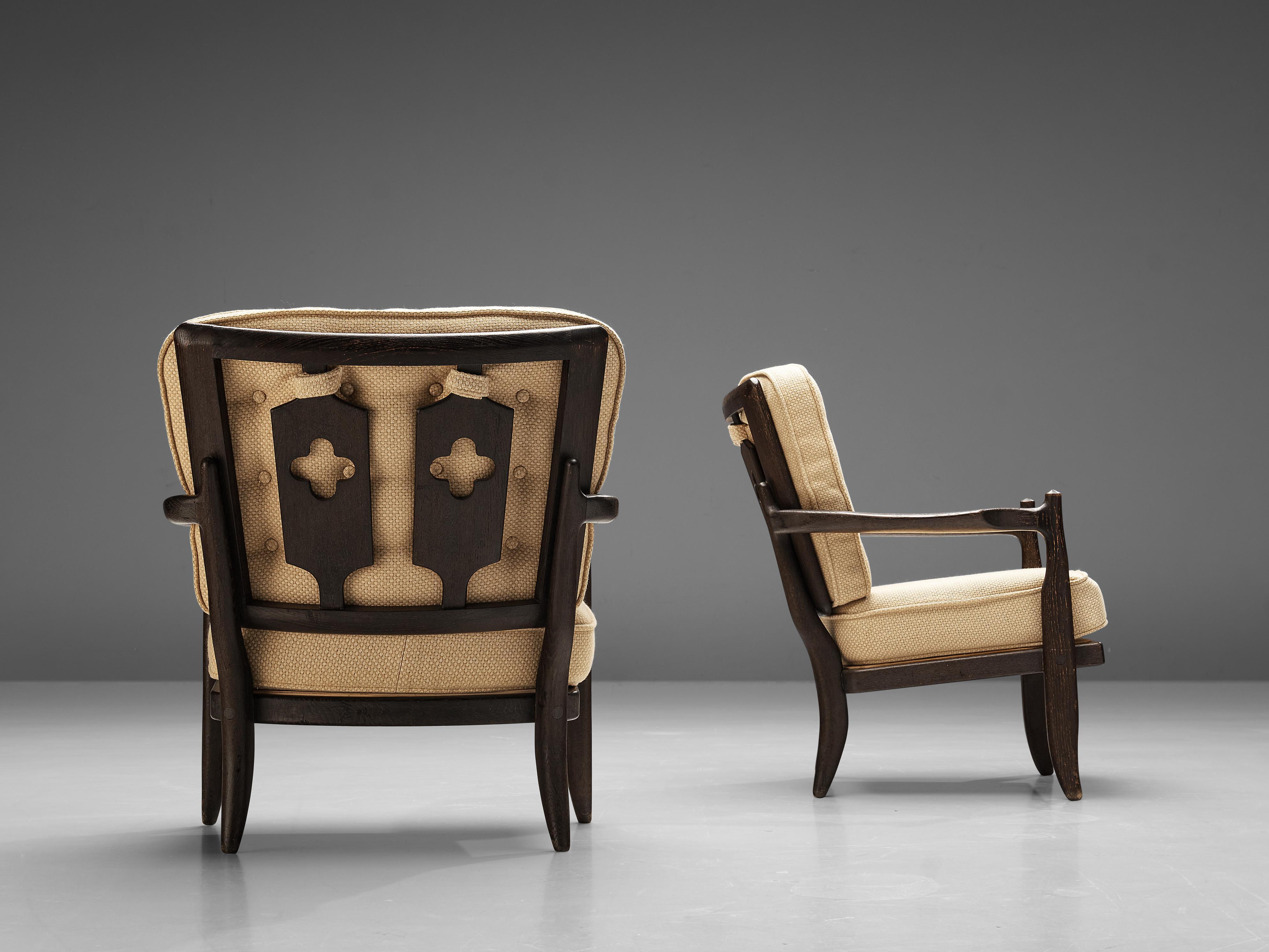 Guillerme & Chambron Pair of Lounge Chairs ‘Jose’ in Oak and Beige Wool  2