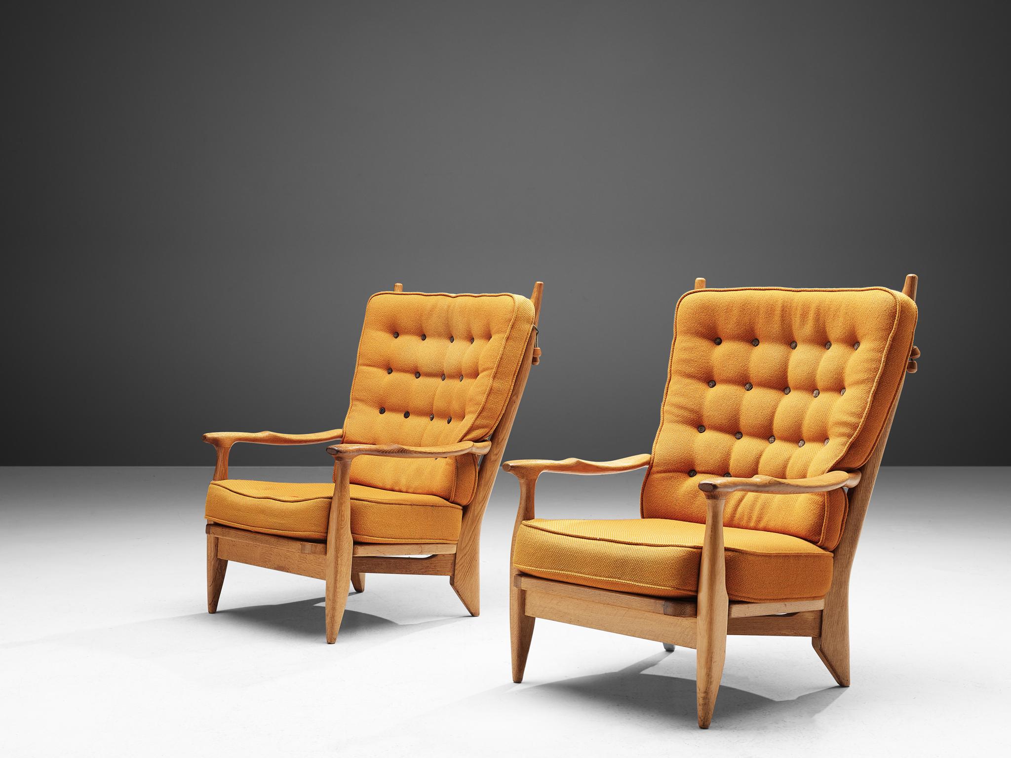Mid-Century Modern Guillerme et Chambron Pair of Lounge Chairs with Yellow Upholstery