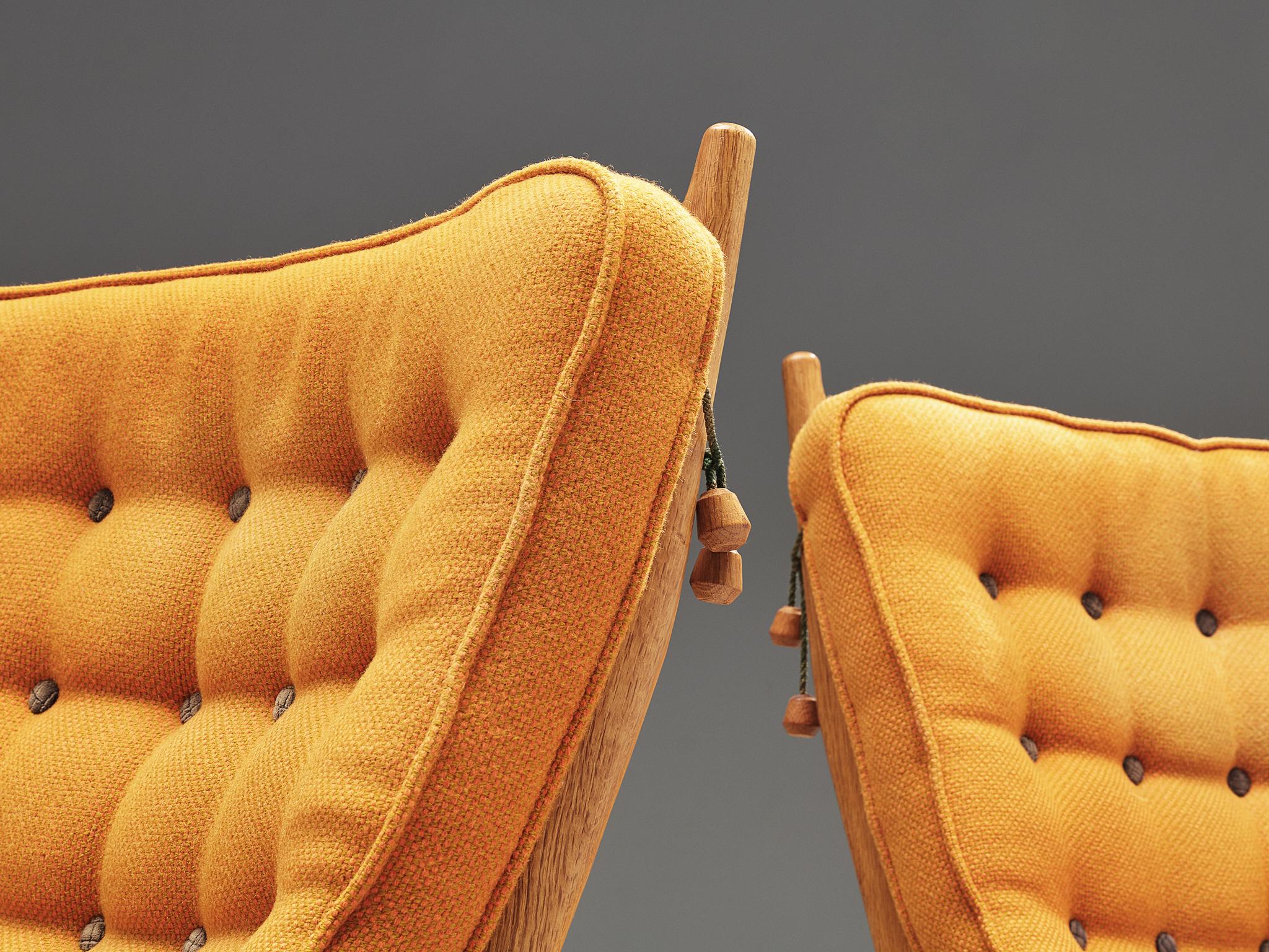 Guillerme et Chambron Pair of Lounge Chairs with Yellow Upholstery 1