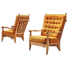 Guillerme et Chambron Pair of Lounge Chairs with Yellow Upholstery