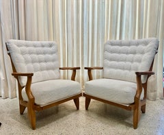 Guillerme et Chambron Pair of 'Mid Repos' Oak Armchairs for Votre Maison