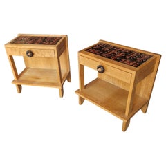 Guillerme et Chambron Pair of night stands or side tables in oak and ceramic