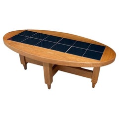 Guillerme et Chambron, Pair of Oak and Ceramic Coffee Tables Ed. Votre Maison