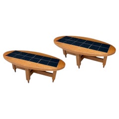 Guillerme et Chambron, Pair of Oak and Ceramic Coffee Tables Ed. Votre Maison