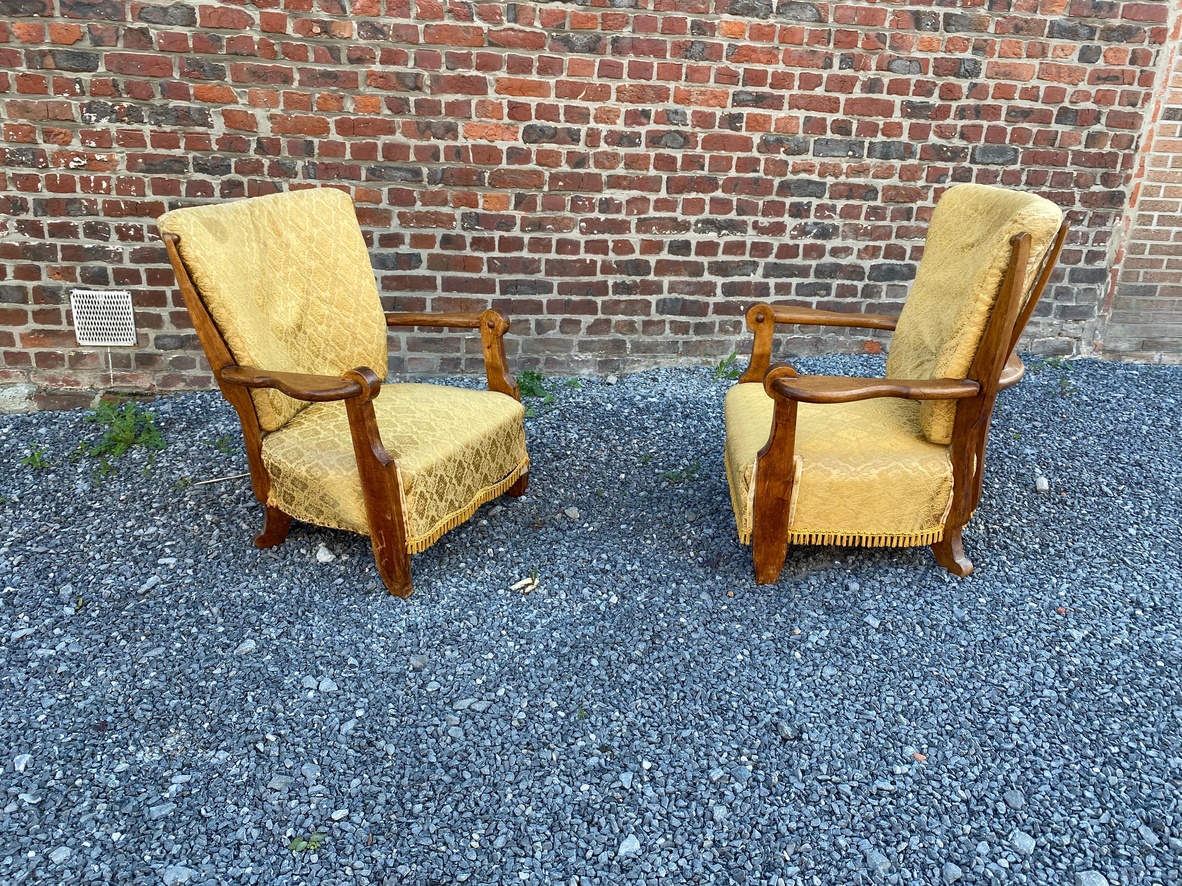 Guillerme et Chambron:: Paar Sessel aus Eichenholz:: Edition Votre Maison:: um 1950 im Angebot 8