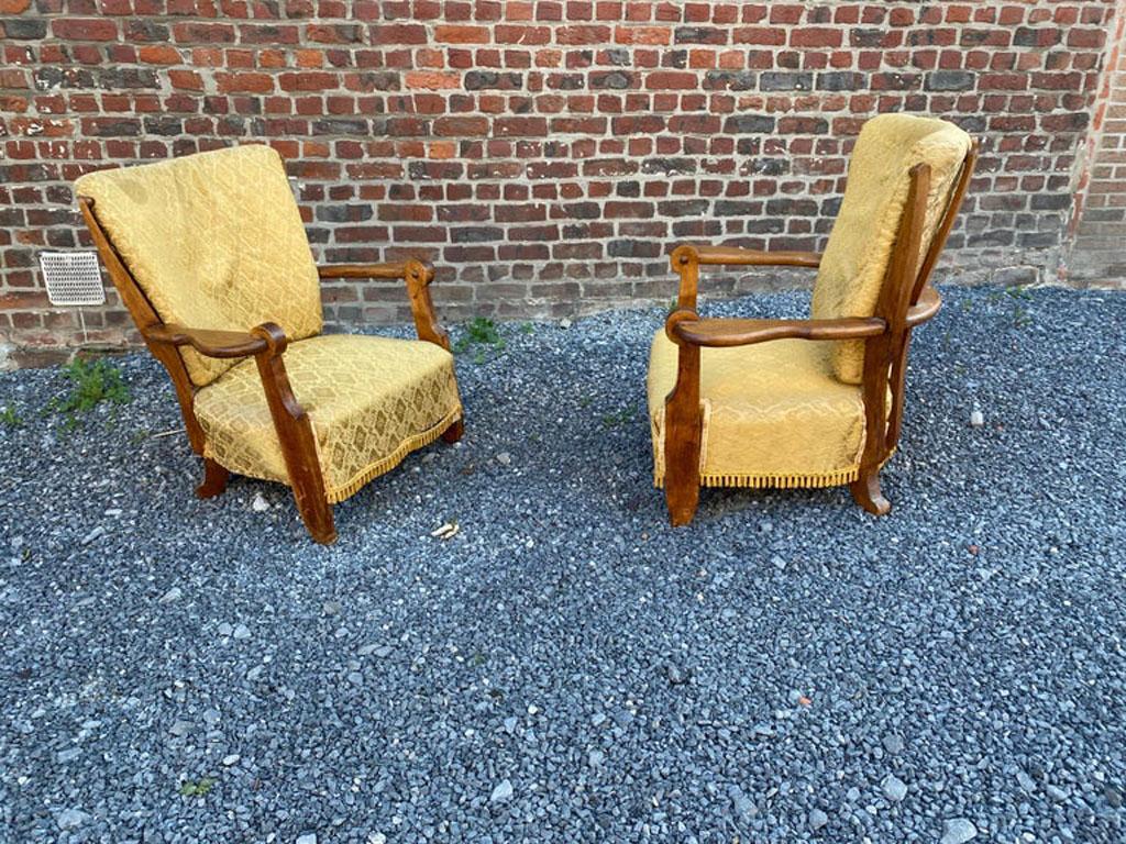 Mid-Century Modern Guillerme et Chambron, Paire de fauteuils en Oak, Edition Votre Maison, circa 1950 en vente