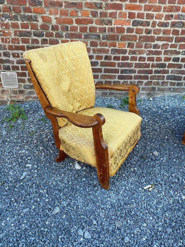 Français Guillerme et Chambron, Paire de fauteuils en Oak, Edition Votre Maison, circa 1950 en vente