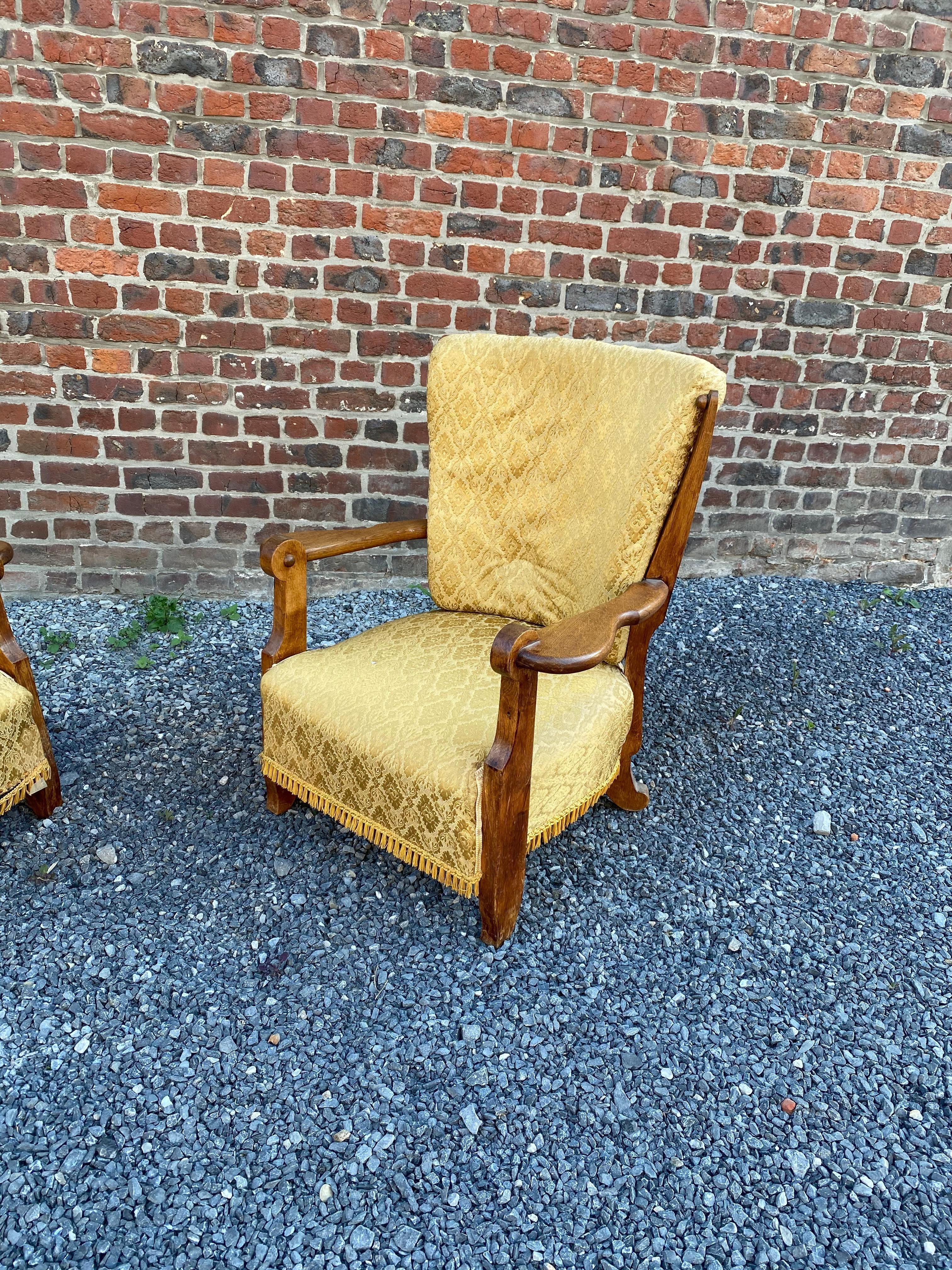 Guillerme et Chambron:: Paar Sessel aus Eichenholz:: Edition Votre Maison:: um 1950 im Zustand „Gut“ im Angebot in Saint-Ouen, FR