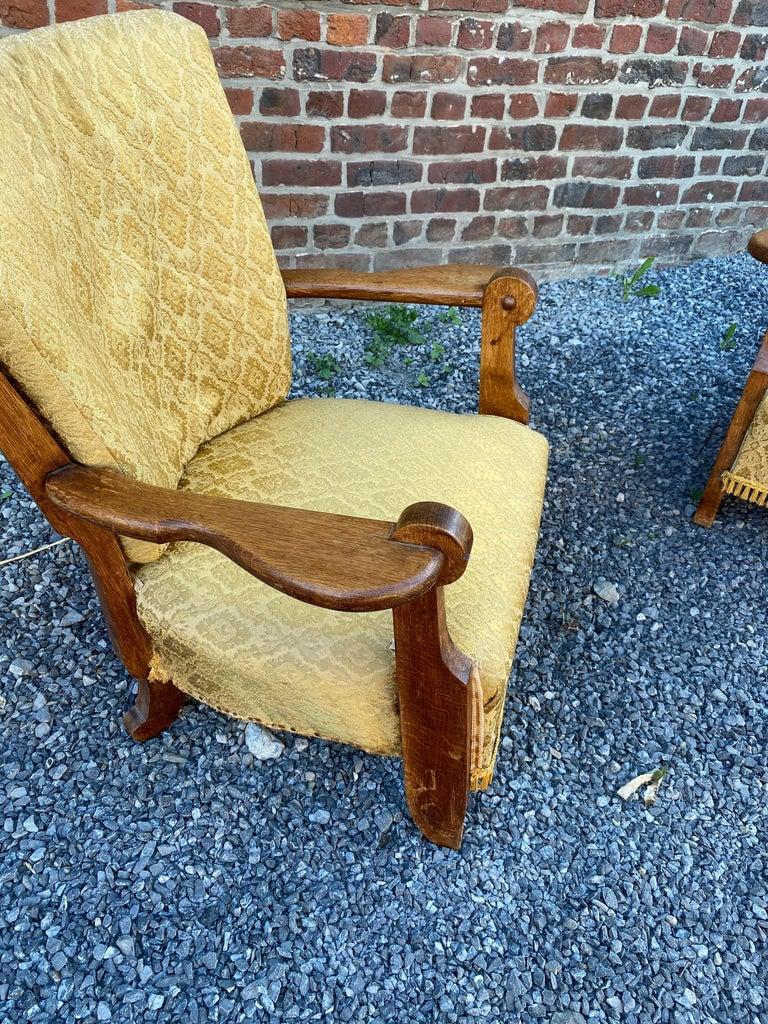 Fin du 20e siècle Guillerme et Chambron, Paire de fauteuils en Oak, Edition Votre Maison, circa 1950 en vente