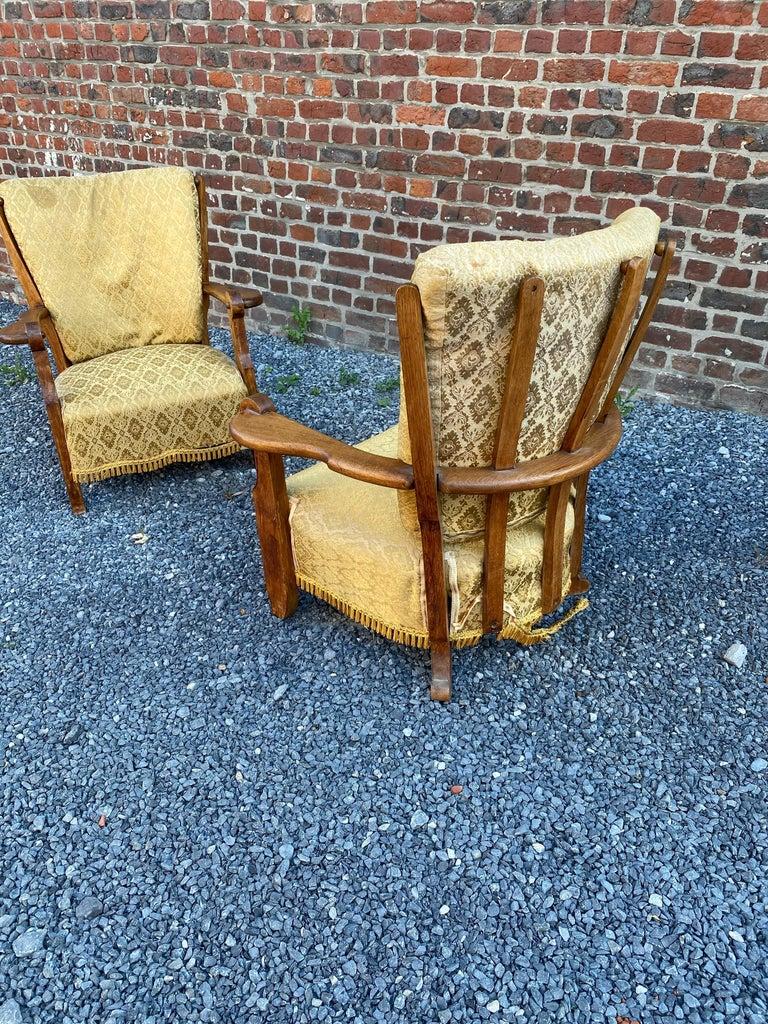 Guillerme et Chambron, Paire de fauteuils en Oak, Edition Votre Maison, circa 1950 en vente 2