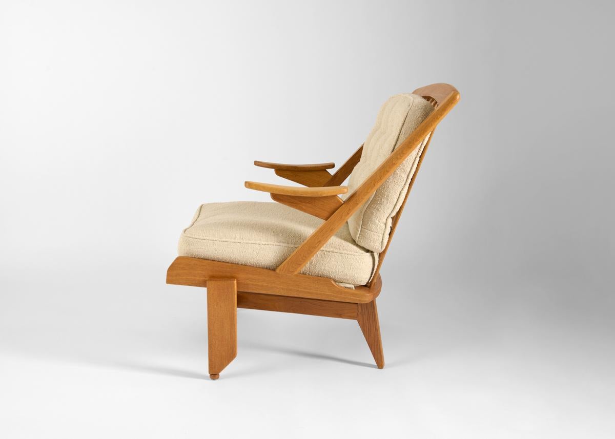 20th Century Guillerme et Chambron, Pair of Oak Armchairs, France, Mid-century