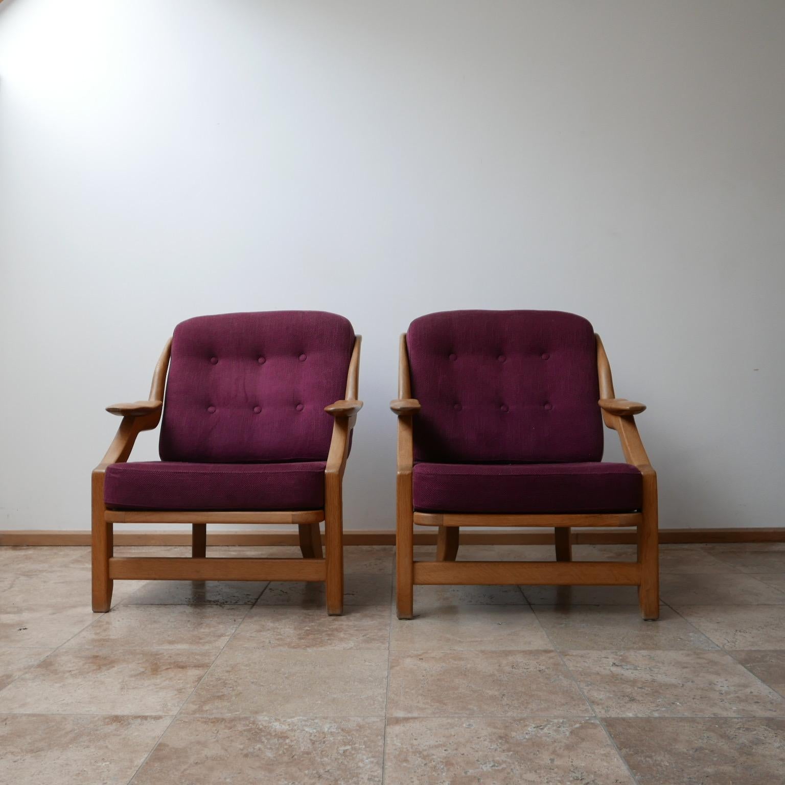 Guillerme et Chambron Pair of Oak Midcentury Armchairs In Good Condition In London, GB