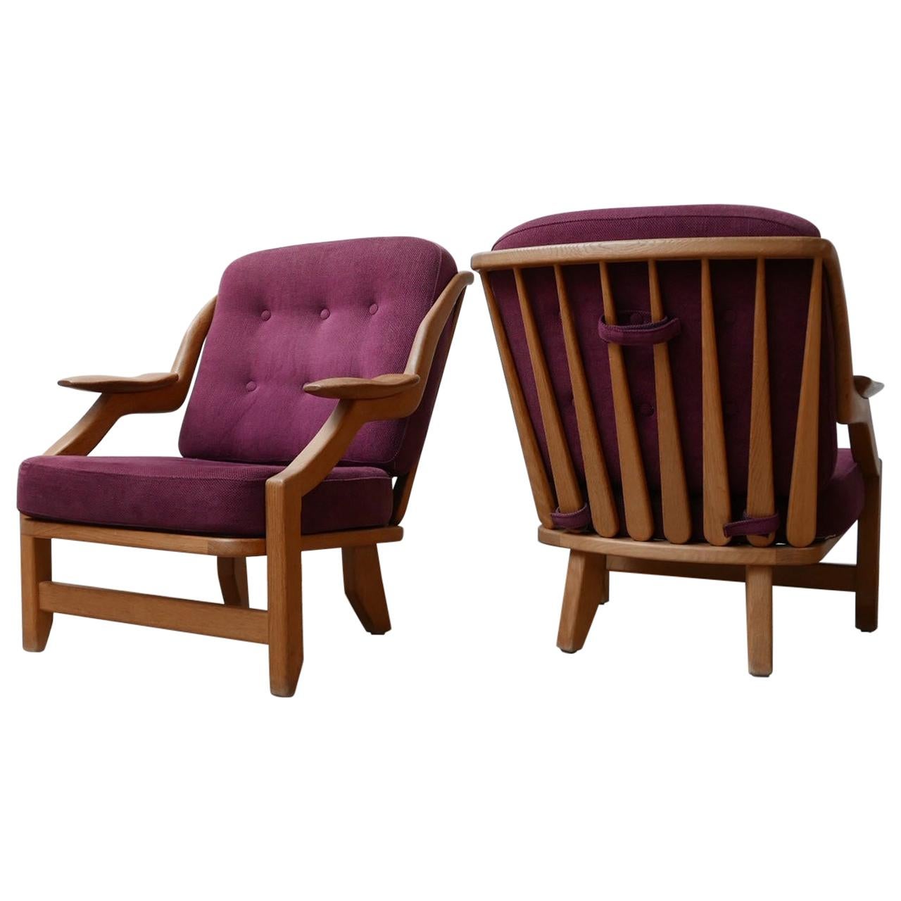 Guillerme et Chambron Pair of Oak Midcentury Armchairs