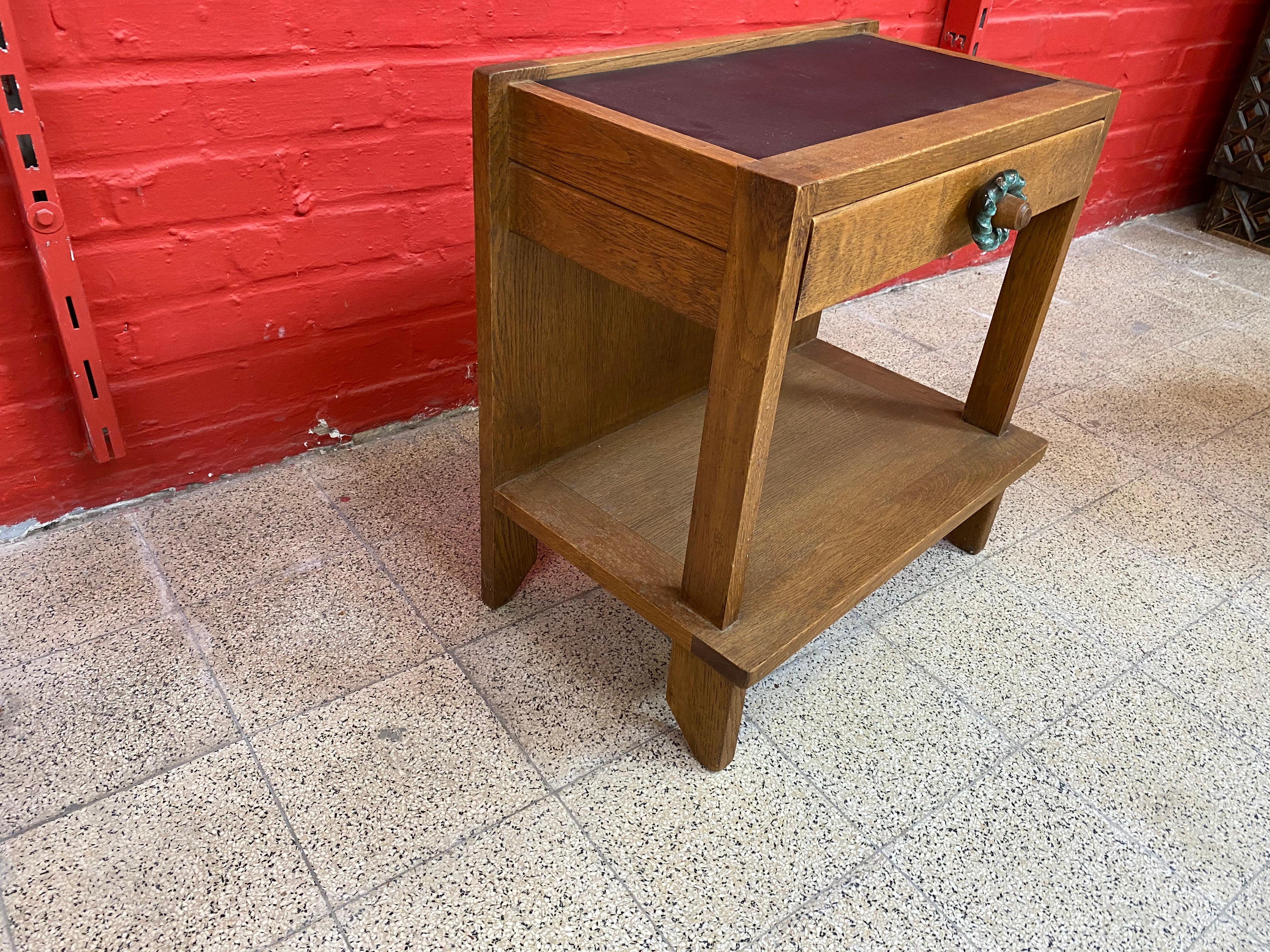 Guillerme et Chambron, oak nightstand Edition Votre Maison, circa 1960
the faux leather covering can be replaced by ceramic tiles.
      